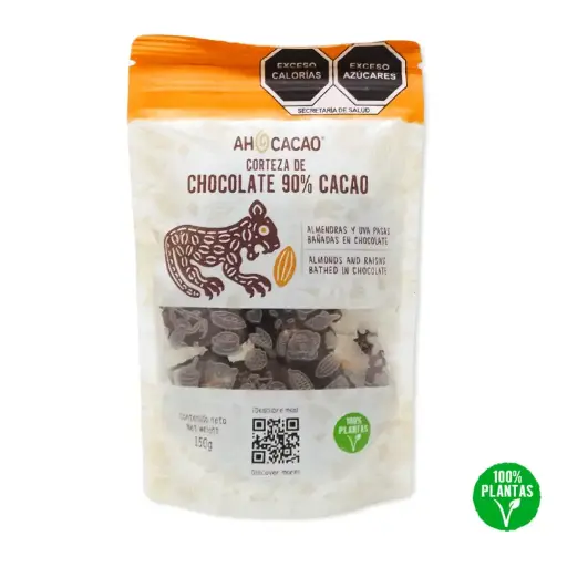 [7503028329083] ​Chocolate bark, 90% cacao, almond and raisin, bag 150g.